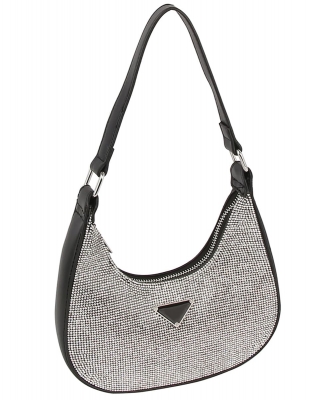 Rhinestone Embellished Shoulder Bag Hobo LME001-Z BLACK